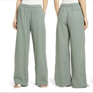 NEW Caslon Linen Wide Leg Pull-On Green Dune Trouser Pants Size Medium